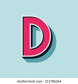 D letter of 3d vector illustrated relief retro font with shadow