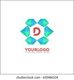 D letter abstract paper. Mountains media is a vector logo template. Triangle shape logotype for business and creative company.