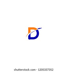 D letter with aeroplane vector logo design