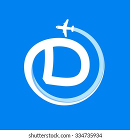 D letter with airline and plane. Vector design template elements for your application or corporate identity.