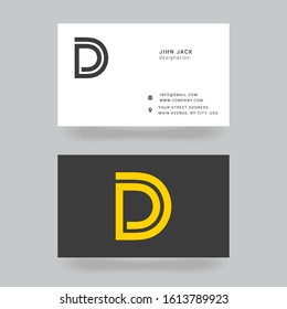 D letter Alphabet linear creative logo with Business card template