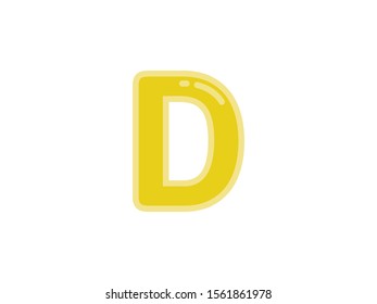 D letter alphabet yellow gold amber candy jelly glossy vector isolated on white background 