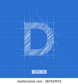 D Letter Architectural Plan On Blue Print Background