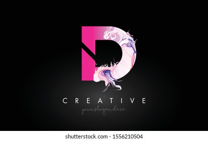 D Letter Artistic Purple Paint Flow Icon Logo Design. Creative Ink Flowing Letter Icon Design Vector Illustration.