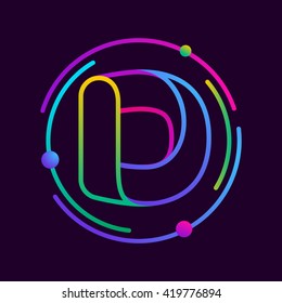 D letter with atoms orbits. Font style, vector design template elements for your application or corporate identity.