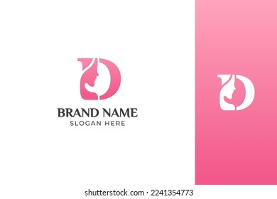 D Letter Beauty Face Pink Logo Design Vector