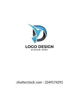D Letter with bird abstract logo design vector illustration 