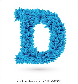 D letter. Blue font vector element isolated on white.