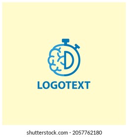 Letra D con diseño de logotipo del temporizador de cerebro y reloj [vector]