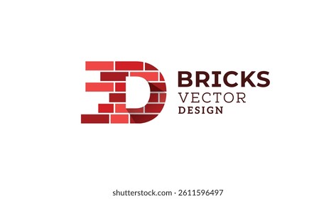 D letter brick vector logo design