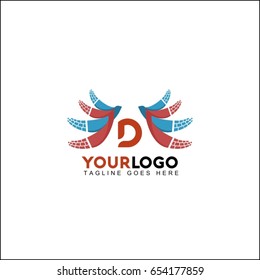 D Letter Brush Logo. Red and blue brush with Splash Concept Design.