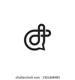 D letter bubble chat line art logo vector icon