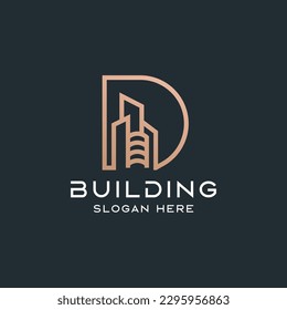D letter and building logo. luxury logo. logo architect. line logo. suitable for your company.