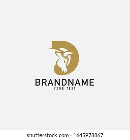 D letter with bull horn logo initial logotype icon vector in elegant simple style