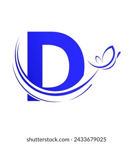 D letter with  butterfly design template illustration