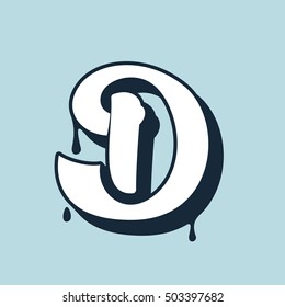 D letter calligraphy logo. Handwritten lettering. Vector typography for your poster, invitation or card. 