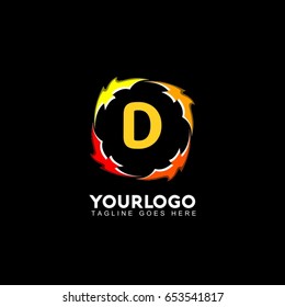 D letter circle fire logo design template. Flame vector unusual letter. Vector design template elements for your application or company.