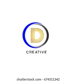 D letter circle swoosh logo design vector with dot