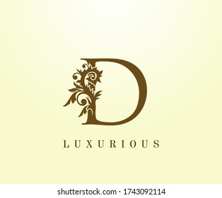D Letter Classic logo. Vintage Brown letter stamp for book design, weeding card, label, business card, Restaurant, Boutique, Hotel. 