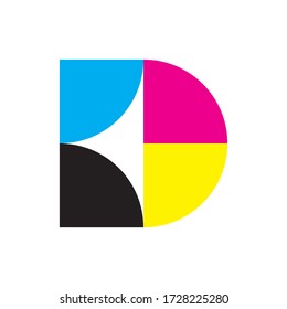 Letra D con vector de diseño de logotipo en color CMYK