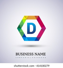 D Letter colorful logo in the hexagonal. Symbol for your business or company identity.