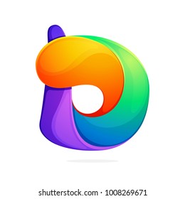 D letter colorful logo from a twisted line. Font style, vector design template elements for your application or corporate identity.