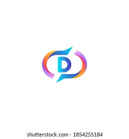 d letra colorida en el logotipo del icono de chat rectangular