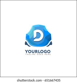 D letter creative blue sapphire identity. Gems, Jewelry, fashion industries logo design. Broken triangle explode or form to be diamond shape logo. 