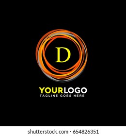 D Letter Creative Circle Logo. Simple orange line flash logotype