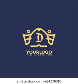 D letter creative king crown logo. Royal Palace Vector illustration.