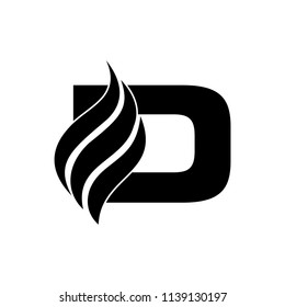 D Letter Design Brush Paint Stroke. Letter Logo with Black fire Stroke