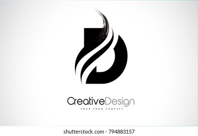 D Letter Design Brush Paint Stroke. Letter Logo with Black Paintbrush Stroke.