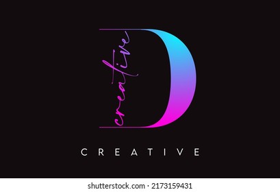 D Letter Design with Creative Cut and Serif Font in  Purple Blue Colors Vector Illustration.