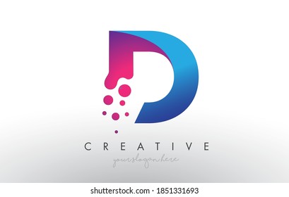 D Letter Design with Creative Dots Bubble Circles and Blue Pink Colors Vector Illustration.