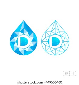 D letter with diamond,vector crystal modern water drop logo