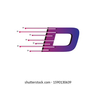 D Letter Digital Data Logo Icon, Fast Hi-tech D Design Concept.