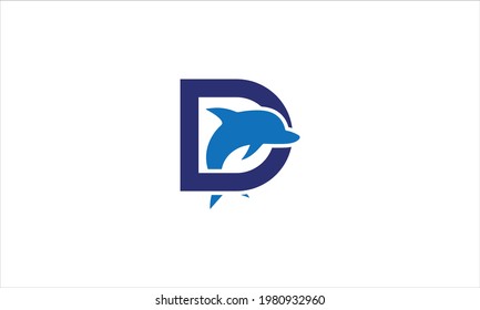 D Letter Dolphin Fish  icon Logo vector template illustration
