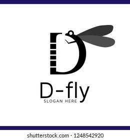 D letter with dragonfly logo vector template