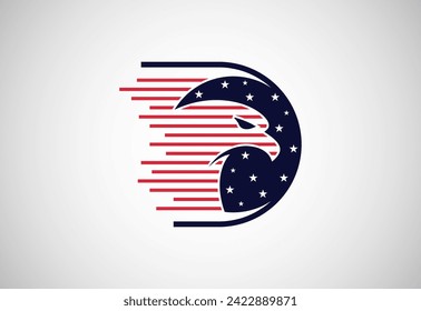 D letter with eagle symbol. American flag logo concept