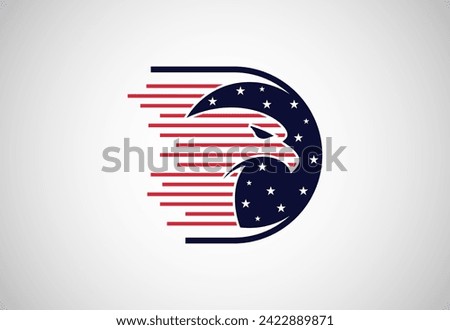 D letter with eagle symbol. American flag logo concept