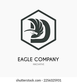 D Letter with Eagle Wings Icon Logo Idea Template. Eagle Head Classic Business Logo Concept