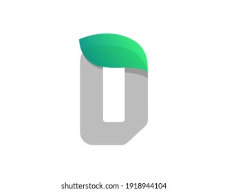 D letter eco logo with leaf. Vector font for bio posters, spa emblem, vegan, herbal and botanical cards etc.