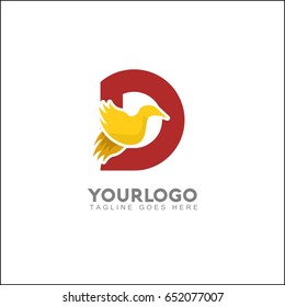 D letter elegant wing flying gold office logo. Abstract bird vector identity design template. Exclusive business company brand icon.