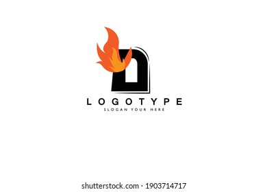 D Letter Fire Burning Logo