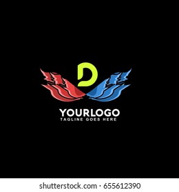 D Letter Fire Flame Logo. Eye Power illustration template.