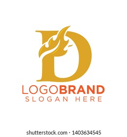 D Letter with Flame Fire logo vector