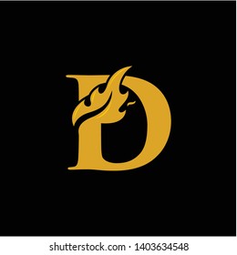 D Letter with Flame Fire logo vector