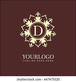 D letter floral logo. Brand identity for cafe, shop, store, restaurant, boutique, hotel, heraldic, fashion and etc.