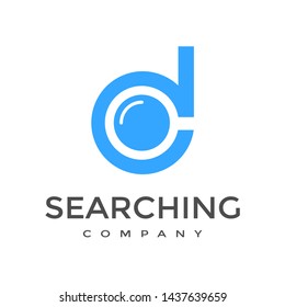 D Letter Or Font With Magnifying Glass Vector Logo Template. This Alphabet Can Be Used For Searching, Discovery Business.