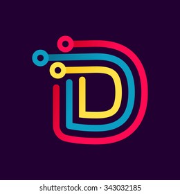 D letter formed by electric line. Font style, vector design template elements for your application or corporate identity.